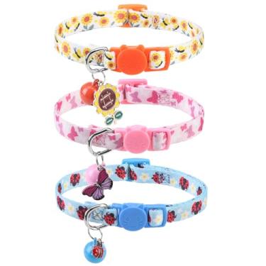 Imagem de SCENEREAL Coleira Breakaway para gatos com sinos, fivela de segurança, macia, ajustável, para uso diário, primavera, verão, filhote, rosa, coleiras personalizadas para cães, meninas, meninos
