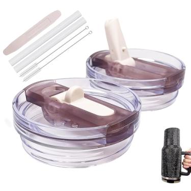 Imagem de Pacote com 2 tampas de canudo flip de quartzo rosa à prova de vazamento para Stanley 1,134 g - PCTG, à prova de derramamento e lavável na máquina de lavar louça para acessórios de copo Quencher H2.0