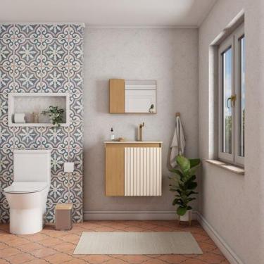 Imagem de Kit de Banheiro Montado em Madeira c/ Armário Espelho e Lavatório Arei