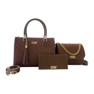 Imagem de Kit Bolsa Feminina De Ombro Transversal Tira Colo E Carteira (Caramelo)