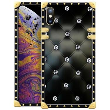 Imagem de WANKBLC Compatível com capa para iPhone XR, decoração dourada luxuosa de cristal de sofá preto brilhante para meninas e mulheres, TPU macio, à prova de choque, capa protetora rígida de policarbonato