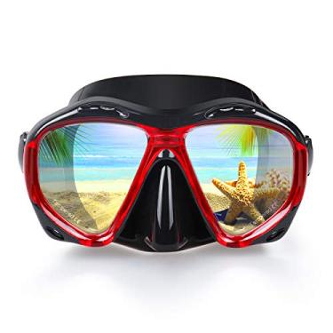 Imagem de Máscara de mergulho EXP VISION Snorkel, máscara de natação panorâmica HD Scuba, óculos de natação antiembaçamento temperado, óculos de snorkel Scuba Dive Snorkel com tira de silicone para snorkel seco, natação, Vermelho, F