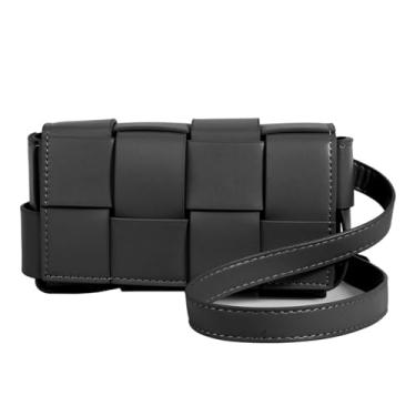 Imagem de Mini bolsa transversal de tecido para mulheres, bolsa de ombro quadrada de couro, pochete fofa com cinto ajustável, Preto, Small, Bolsa de ombro de tecido