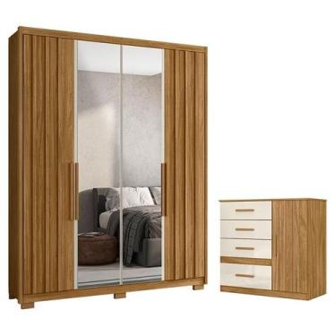 Imagem de Guarda Roupa Solteiro Califórnia e Cômoda Vênus Freijó Off White com E