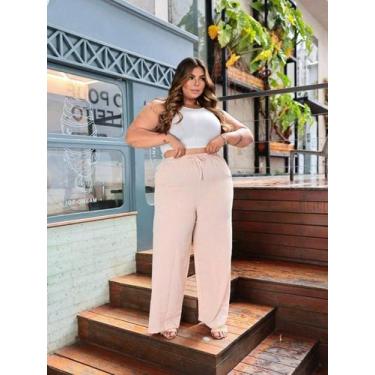 Imagem de Calça Pantalona Plus Size Feminina Elástico Na Cintura Com Bolso Cintu