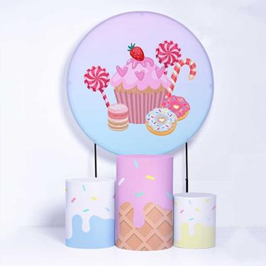 Imagem de Kit Painel de Festa Redondo de 1,80m e Trio de Cilindros Doces - Fera Print