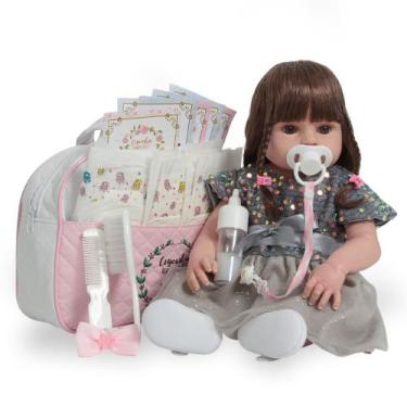 Imagem de Boneca Reborn Realista 100% Silicone Com Bolsa Kit Itens - Cegonha Reb
