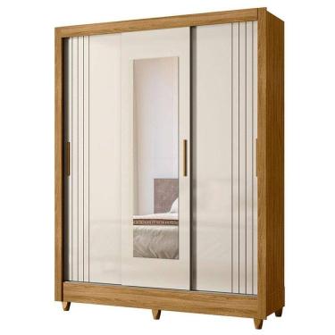 Imagem de Guarda Roupa Casal Bolívia 3 Portas Freijó Off White Com Espelho - Moval