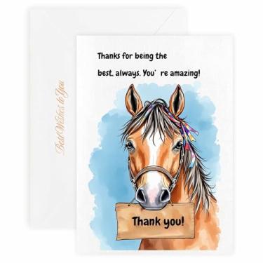 Imagem de MAGJUCHE Cartão de agradecimento para melhor amigo – Selo e envelope de cera elegante, papel 300 g/m², impressão vívida de 600 DPI, 12 x 17 cm, design de cavalo