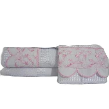 Imagem de Jogo Toalha Banho Gigante Luxo Nobre 5 Pçs Bordadas Branco - Thais Enx