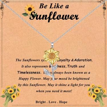 Imagem de GIAYIER Colar de girassol para mulheres, presentes de aniversário e Natal para amantes de girassol, presentes inspiradores de girassóis para amigos, esposa, namorada, filha, neta, Adjustable, Aço