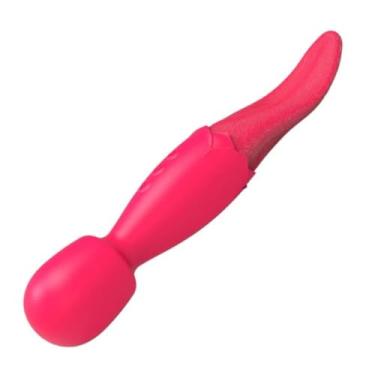 Imagem de Vibrador Varinha Mágica Double End Com Língua Estimuladora 10 Modos De Vibração Orgasmos Intensos [VERMELHO]