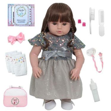 Imagem de Bebe Reborn Boneca Menina Cabelo Castanho Com Bolsa Itens - Cegonha Re