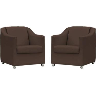 Imagem de Kit 2 Poltronas Mila Corino Cores Pé De Plástico Cromado - Marrom Corino