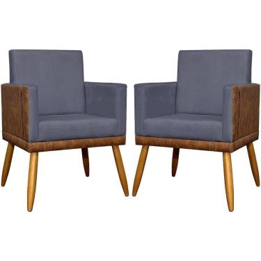 Imagem de Kit 2 Poltronas Decorativas Lis Corino E Suede Cores Pé Palito 30cm - Cinza, Suede/corino