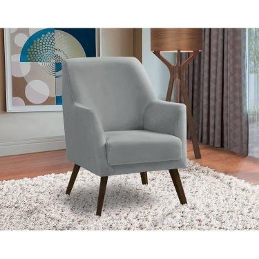 Imagem de Poltrona Decorativa Sala De Jantar Magali Lisa Veludo Cinza Claro Lansofbr