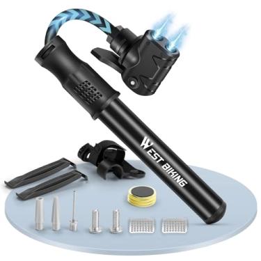 Imagem de Mini bombas de bicicleta com válvula Presta e Schrader, mini bomba manual, bomba inflável portátil com kit de reparo, bomba de inflação rápida de pneus para estrada e mountain bikes, bolas etc. (preto