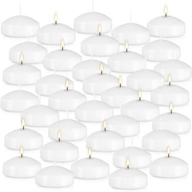 Imagem de Conjunto de 36 velas flutuantes de 7,5 cm, velas de soja marfim sem perfume para casamentos, festas na piscina, decorações de mesa de férias, decoração de casa e mais (branca).