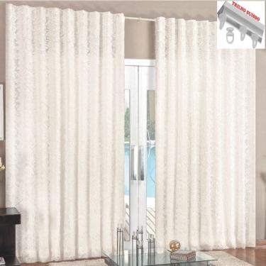 Imagem de Cortina Rendada Com Forro Voal 3 Metros Para Trilho Suisso - Palha