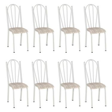 Imagem de Kit 8 Cadeiras De Cozinha Alasca Estampado Rattan Pés De Ferro Branco - Pallazio