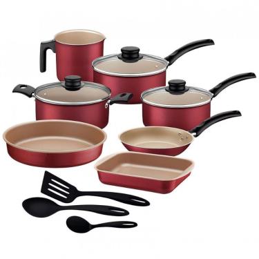 Imagem de Conjunto De Panelas 10 Peças Tramontina Turim Com Revestimento Antiaderente Starflon Max E Tampas De Vidro Temperado Vermelho