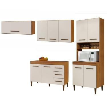 Imagem de Conjunto Paneleiro 4 Portas Balcão Com Tampo Aéreo 2 Portas E 1 Aéreo Basculante Nature/off White