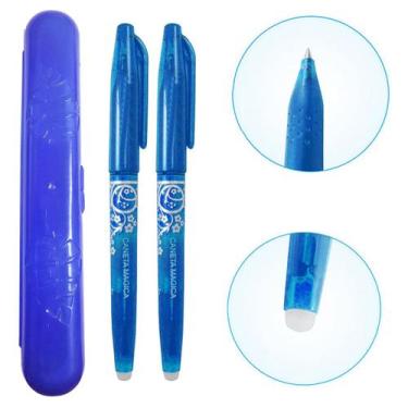 Imagem de 02 Canetas Azul Apagavel Ponta 07 Papel Tecido + Estojo - De Acordo co