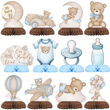 Imagem de Outego Decorações Para Chá De Bebê "We Can Bearly Wait" - Ursinho Pelúcia Azul, Colmeia E Balão