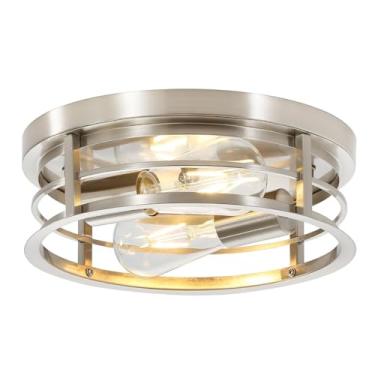 Imagem de DOXVIEZE Luminárias De Teto Embutidas Em Níquel Escovado, 2 Luzes Para Ambientes Internos, Gaiola Metal 11" Cozinha, Quarto, Hall Entrada, Corredor E Escritório, Fácil Montar