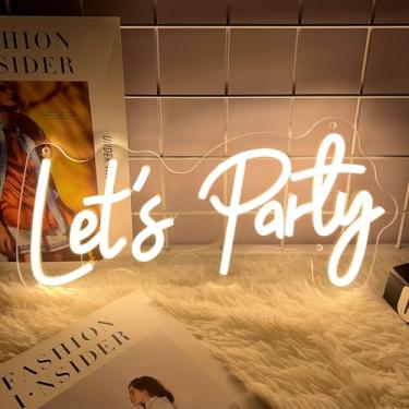 Imagem de HDJSIGN Let'S Party: Letreiros De Neon Para Cenário, Decoração Parede Com Letreiro Luminoso, Festas Aniversário, Despedida Solteira, Casamento, Bar, Alimentados Por Usb