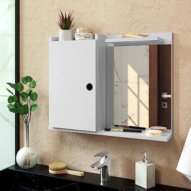 Imagem de Espelheira Madri Porta Prateleira Organizadora Espelho Decorativo Armarinho Banheiro Suspenso - Loja Inova BR (Branco)