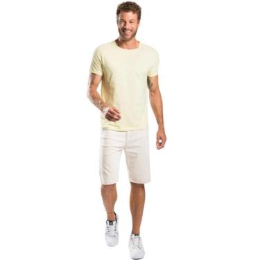 Imagem de Camiseta Amarela Clara Meia Malha 100% Algodão Gola Careca Tubular Sem