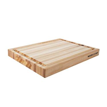 Imagem de Tábua de corte de madeira extragrande GG da North American Maple - bloco reversível de açougueiro com sulco para cortar facilmente carne e legumes suculentos - Tábua de cortar grande - Bordo - 61 x 45 x 3,8 cm