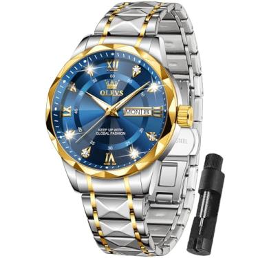 Imagem de OLEVS Relógios masculinos, relógios masculinos de pulso grande, numerais romanos, relógios com cronógrafo para homens, relógios de luxo para homens, relógios de diamante para homens, relógio masculino