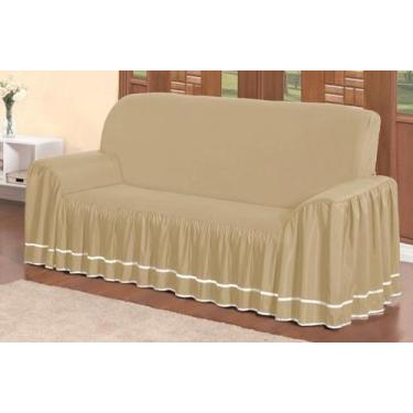 Imagem de Capa Protetora De Sofá Microfibra Com Babado 3 Lugares Dalia - Avelã -