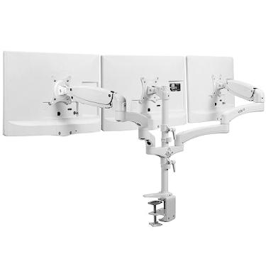 Imagem de VIVO Suporte de mesa ajustável para monitor triplo, 2 braços pneumáticos, 1 fixo, suporte de contrapeso, capacidade de peso de 8 kg por tela, VESA máx. 100 x 100, serve para telas de até 81 cm, branco, STAND-V300GW