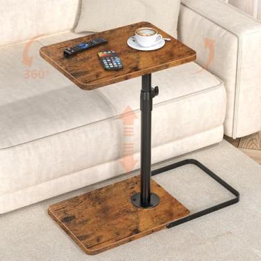 Imagem de Bandeja de TV para sofá – altura ajustável e design de painel giratório de 360°, base maior de metal e madeira para evitar escorregões, bandeja de apoio de braço para sofá, mesa para comer, laptop