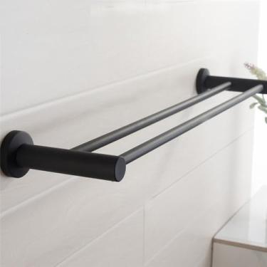 Imagem de Acessórios para banheiro em aço inoxidável preto - Suporte de papel de parede, anel para toalhas e porta-escovas | Conjunto de 3 peças, barra dupla para toalhas