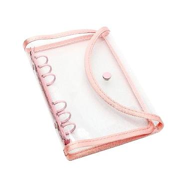 Imagem de Pasta rosa A6 com 6 anéis de glitter PVC e fecho de botão de pressão, capa de caderno de folhas soltas para álbum de photocard, sistema de envelopes de dinheiro, diário, agenda (fichário A6 com glitter rosa)