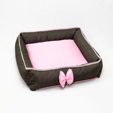 Imagem de Cama Quadrada para Pets Tamanhos Grandes e Pequenos, Matelassê Impermeável (Rosa, Médio)