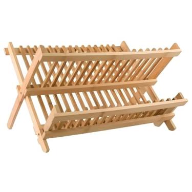 Imagem de Escorredor de Louça Dobrável de Bambu 43cm para Pratos e Copos