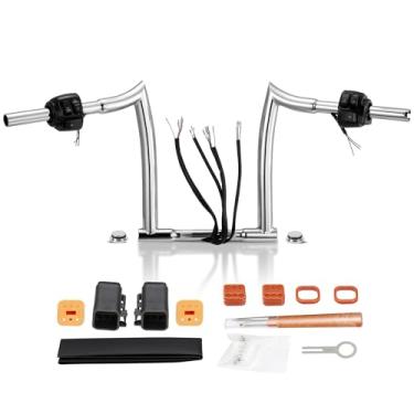 Imagem de TIGERSGATE Cabide de macaco pré-cabeado de 25,4 cm para Sportster Dyna Softail Road King 1996-2006 Guidão de 2,5 cm de diâmetro da braçadeira (cabos CAN-Bus e seta pré-instalados e kit de controle de