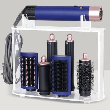 Imagem de JMBTLUS Suporte de armazenamento de acrílico compatível com acessórios Dyson Airwrap Styler com cabide, suporte organizador de 6 furos para modelador difusor para banheiro
