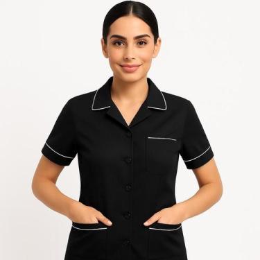 Imagem de Jaleco Feminino Two Way Preto Manga Curta - Fardas Uniformes, XG