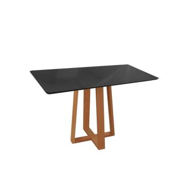 Imagem de Mesa De Sala Jantar Elma Madeira Maciça C-tampo Madeirado C- Vidro 80x120cm Carvalho-preto Fosco-vidro Preto - Kappesberg