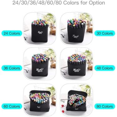 Imagem de 24/36/48/60/80/120 peças Caneta Marcadora Ponta Dupla Aquarela Combo Touch Marcadoras Arte Desenho Cores Vibrantes Código por Cor Segurança Certificada Ideal para Estudantes Artistas Adultos (24)