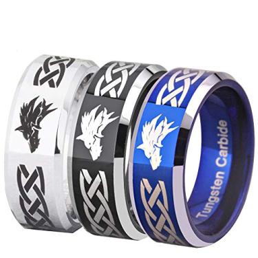 Imagem de Anel de casamento de carboneto de tungstênio com gravação personalizada GRÁTIS em três cores (Prata/Azul/Preto) The Legend of Zelda - Anel de casamento de carboneto de lobo