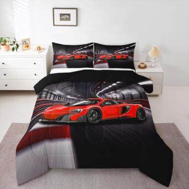 Imagem de jejeloiu Jogo de cama com túnel, carro esportivo de velocidade, para mulheres, homens, adolescentes, ultramacio, esportes radicais, todas as estações, respirável, leve, tamanho solteiro