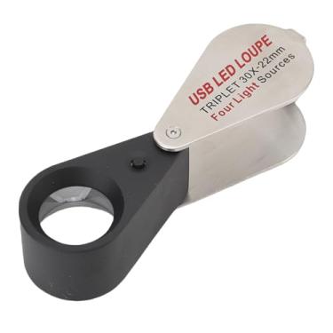 Imagem de Diydeg Jóias Recarregáveis ​​Loupe, Lupa de Jóias Dobráveis ​​de 30x Com 4 Modos de Luz 13 Lâmpadas de Vidro óptico de Lâmpadas, Lupa Portátil de Bolso para Moedas de Jóias Selos
