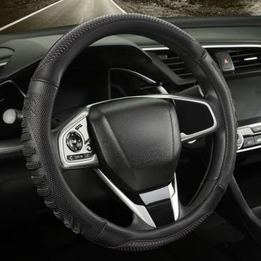 Imagem de WJMZ Capa de volante de 35,5 cm, ótima aderência com orifício de favo de mel 3D, design esportivo antiderrapante, pequena 34,3 a 35,5 cm (preto com roxo)